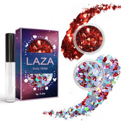 Laza Valentines glitter jar 1, vibrant heart glitter for festive makeup and outfits.