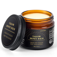 Lazibudgha Beef Tallow Honey Balm jar for deep skin hydration.
