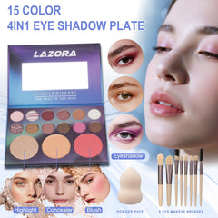 LAZORA makeup foundation application image highlighting smooth finish options for different skin tones.