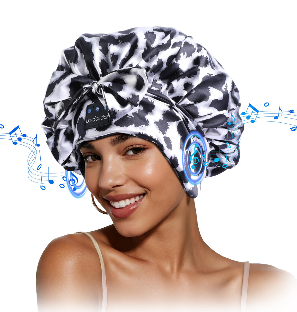 LC-dolida Bluetooth silk bonnet with stereo speaker for wireless sleep audio.