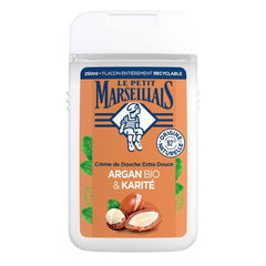 Le Petit Marseillais Argan BIO Body Wash bottle pour gently cleanses while hydrating skin.