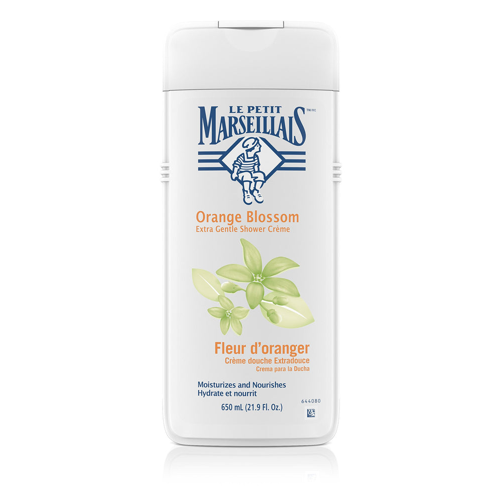 Le Petit Marseillais orange blossom shower creme bottle in a 650ml pack for daily cleansing