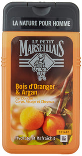 Le Petit Marseillais Orangewood and Argan Shower Gel bottle highlights moisturizing formula.