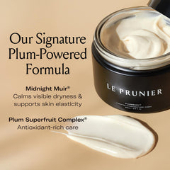 Le Prunier Plumbody lotion texture swatch invites rich, non-greasy hydration.