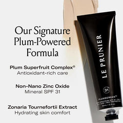 Le Prunier Plumscreen reef-safe label communicates non-nano zinc oxide protection and eco friendliness.