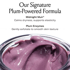 Enzyme application on the face with Plumtox mask indicating gentle exfoliation