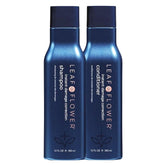 Leaf & Flower shampoo duo in blue packaging bottle cleanses gently while preserving moisture.