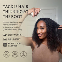 Lebanta Hair Growth Oil Spray mist on scalp demonstrates easy daily nourishment for fuller, shinier strands.