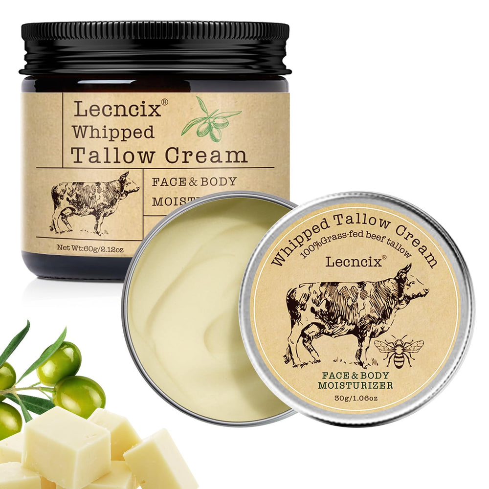 Lecncix beef tallow face moisturizer in a jar for daily hydration.