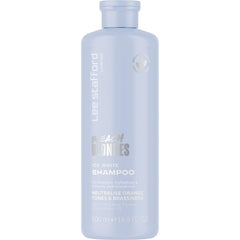 Lee Stafford Blue Toning Shampoo bottle pouring cools brassiness on bleached hair