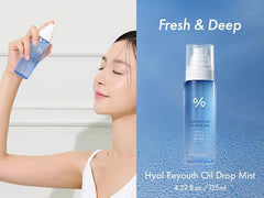 Leegeehaam Hyal Reyouth Oil Drop Mist spray in action for quick refresh
