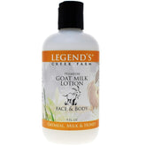 Legends Creek Goat Milk Lotion bottle pour shows smooth moisture and long-lasting hydration.