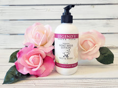 Legend's Creek Goat Milk Lotion jar showcases rich cream for deep moisturization