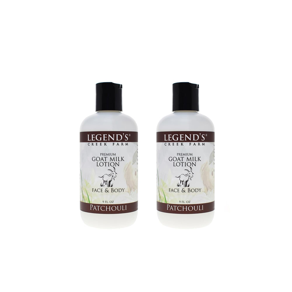 Legends Creek Goat Milk Lotion Patchouli bottle for deep moisturization on body and hands