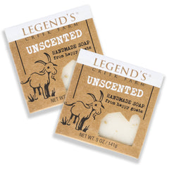 Legend's Creek goat milk soap bar close-up showing creamy lather for gentle cleansing.