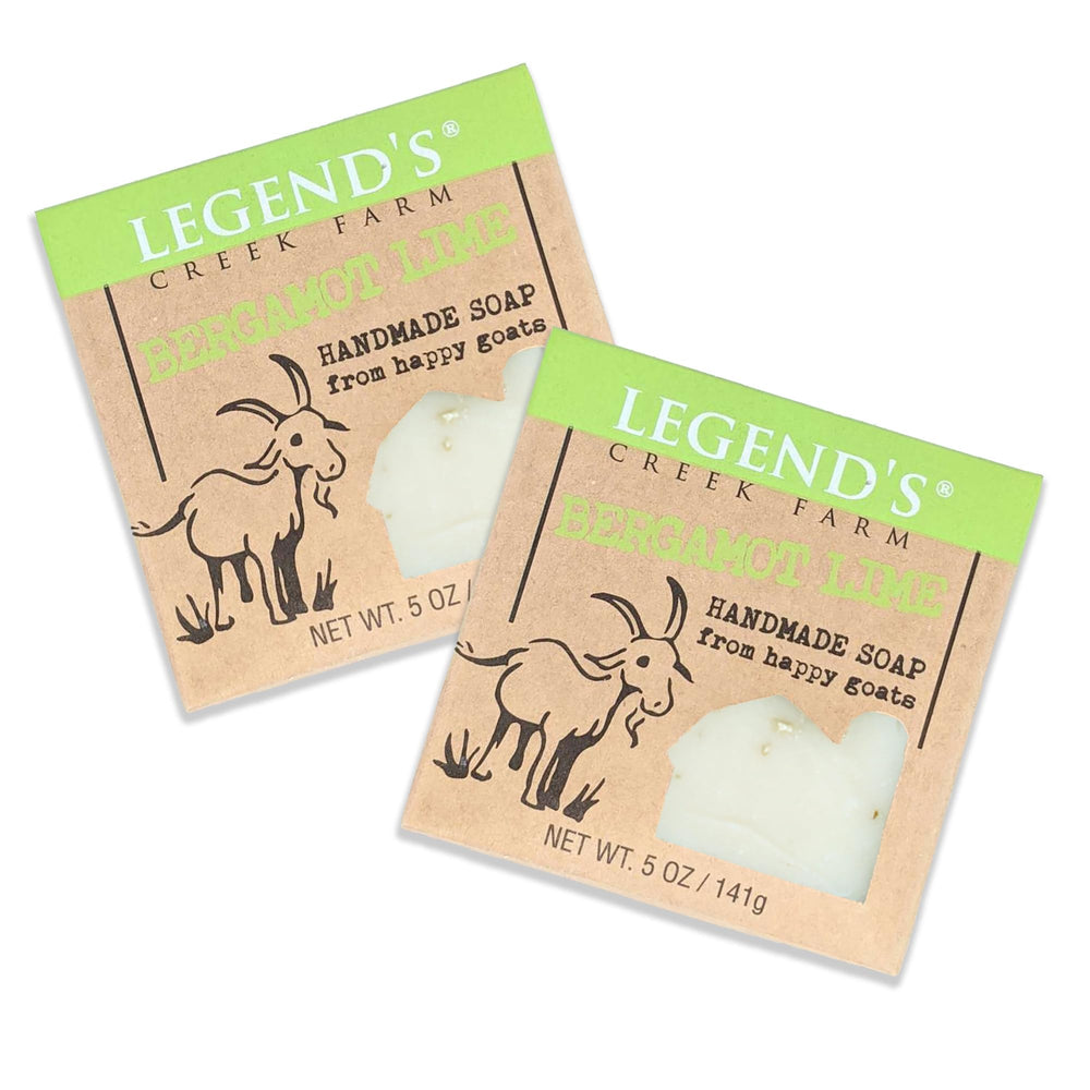 Legend's Creek bergamot lime goat milk soap bar in hand for gentle cleansing