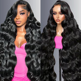 LEHOO 30 inch body wave lace front wig front view for a natural hairline and versatile styling.