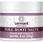 Lemant Organic Poke Root Salve bottle shows herbal blend for daily skin care