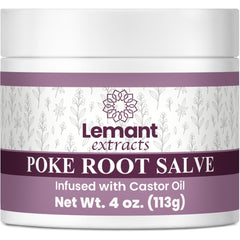 Lemant Organic Poke Root Salve bottle shows herbal blend for daily skin care