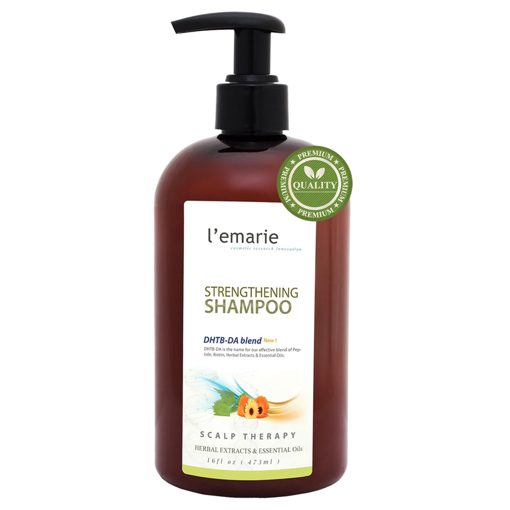 L'emarie Strengthening & Thickening shampoo bottle front for fuller-looking hair