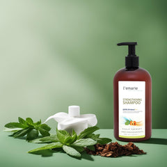 Shampoo being poured from bottle toward a palm
