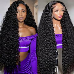 Lemeiily deep wave lace front wig close-up showing natural hairline and Swiss lace.