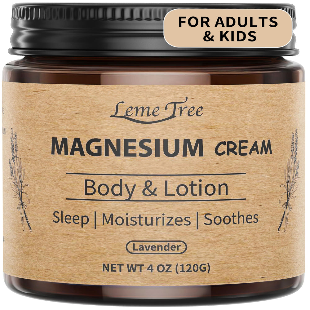 LemeTree magnesium cream bottle with lavender scent promoting relaxation.