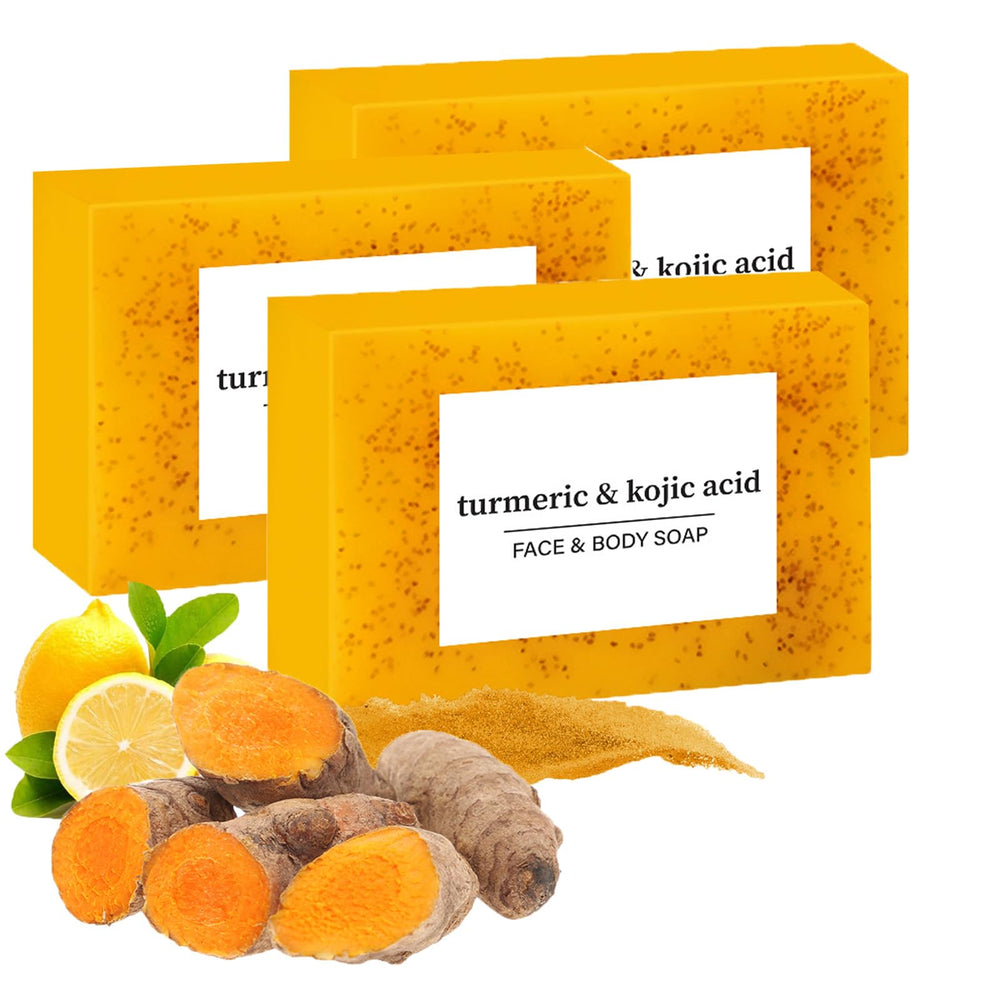 Lemon Turmeric Soap 3pc pack close-up shows natural ingredients for refreshed skin.