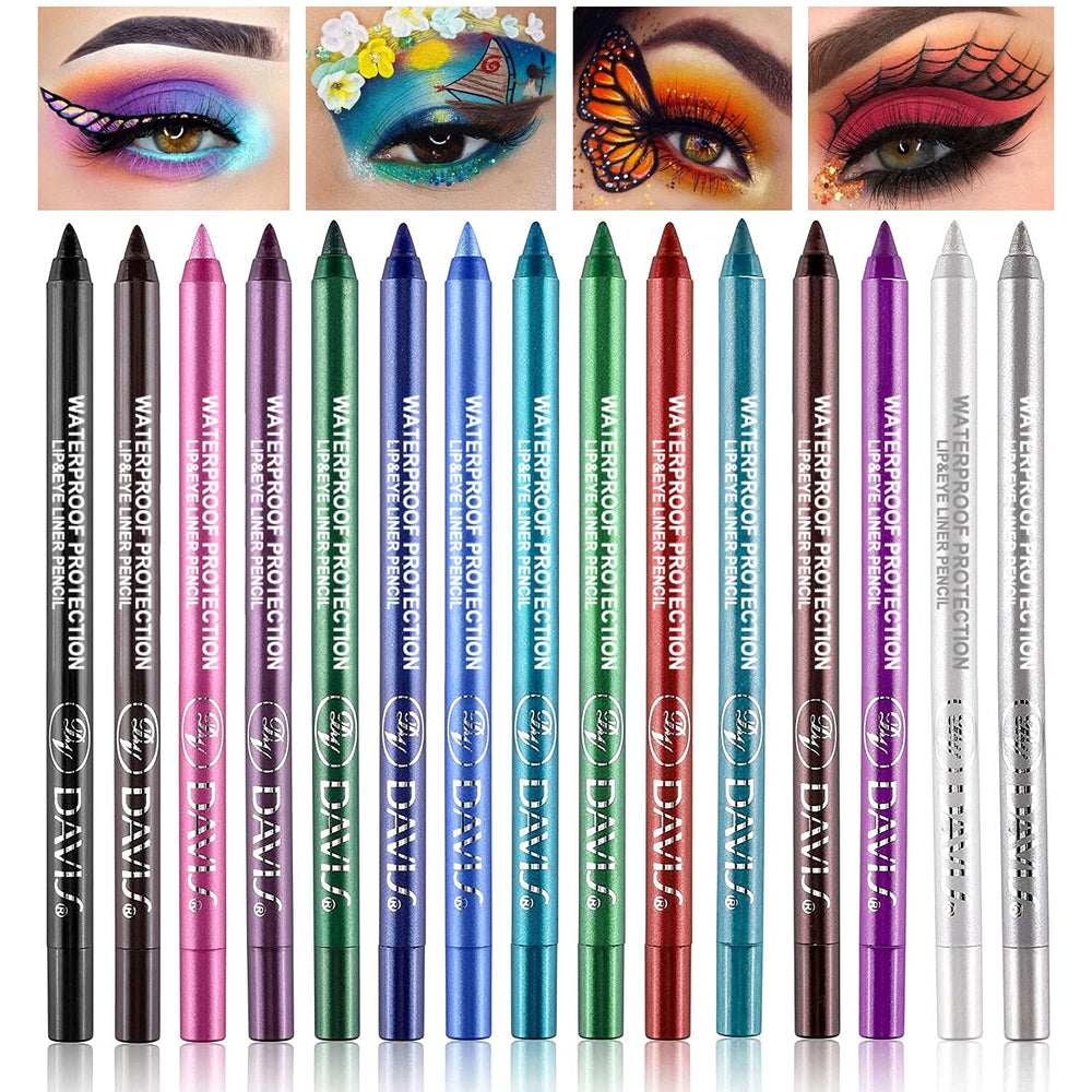 LemonSac 15-piece colorful eyeliner set close-up for vibrant eye makeup options.