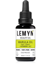 Lemyn Organics Virgin Marula Oil bottle shown for deep hydration and radiant skin