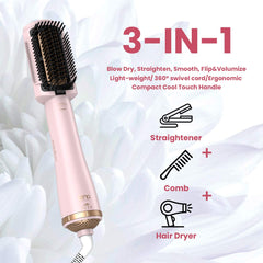 LENA Hair Straightener Brush Dryer Pink anti-scald housing for safety