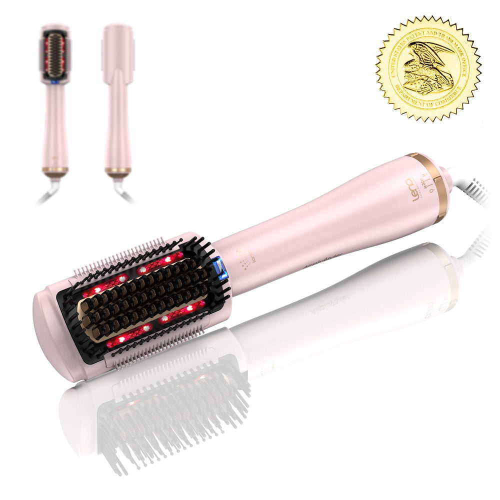 LENA Hair Straightener Brush Dryer Pink front view compact styling tool