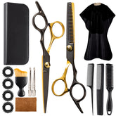 Lengnoyp black gold barber scissors with a straight blade for precise at-home trims.