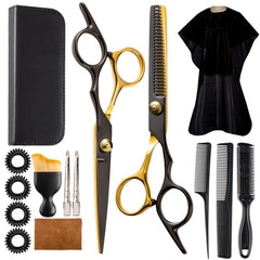 Lengnoyp black gold barber scissors with a straight blade for precise at-home trims.