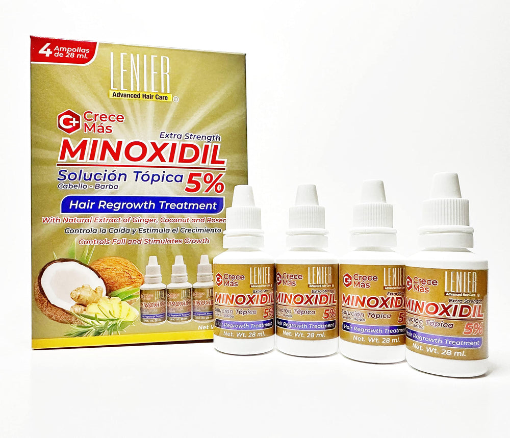 Lenier Crece Mas minoxidil 5% bottle for scalp application