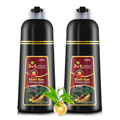 Leorx 2-pack hair dye shampoo bottle pouring for quick at-home color