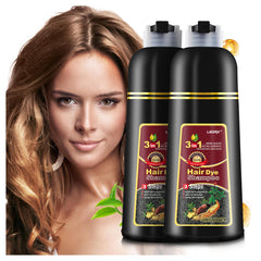 Leorx 2-pack hair dye shampoo brown bottle shows easy at-home color with natural ingredients.