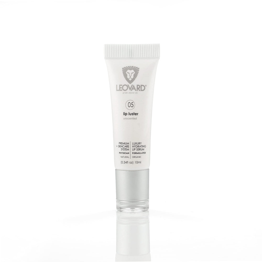 Leovard Lip Luster tube closeup for rich hydration and soft lips