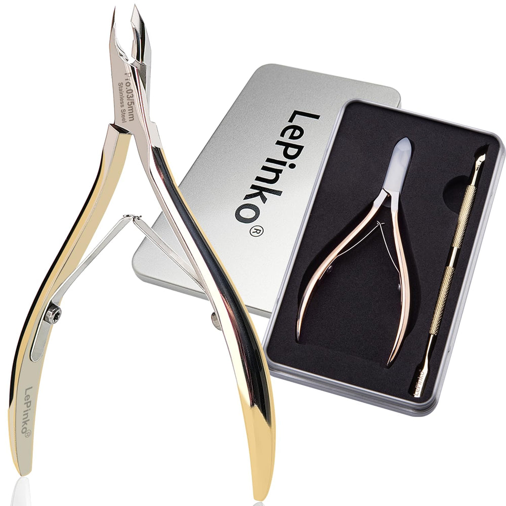 LePinko cuticle trimmer with 5mm jaw for precise trimming near the nail.