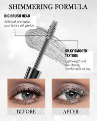 Lestpola blue glitter mascara provides bold color and curl while resisting flaking.
