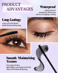Mascara applied to lashes to show length, volume and curl