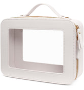 LETGO large clear makeup bag front view with PU accents for easy at-a-glance organization