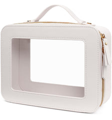 LETGO large clear makeup bag front view with PU accents for easy at-a-glance organization