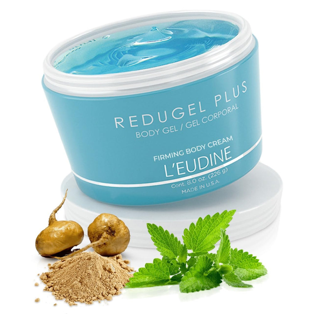 L’eudine Redugel Plus bottle shows a sleek body firming option for daily use
