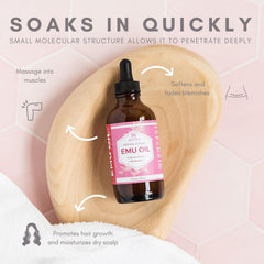 Leven Rose Emu Oil absorbs quickly into skin after shower