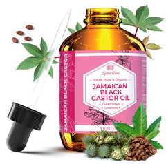 Leven Rose Jamaican Black Castor Oil bottle highlighting natural hair growth support.
