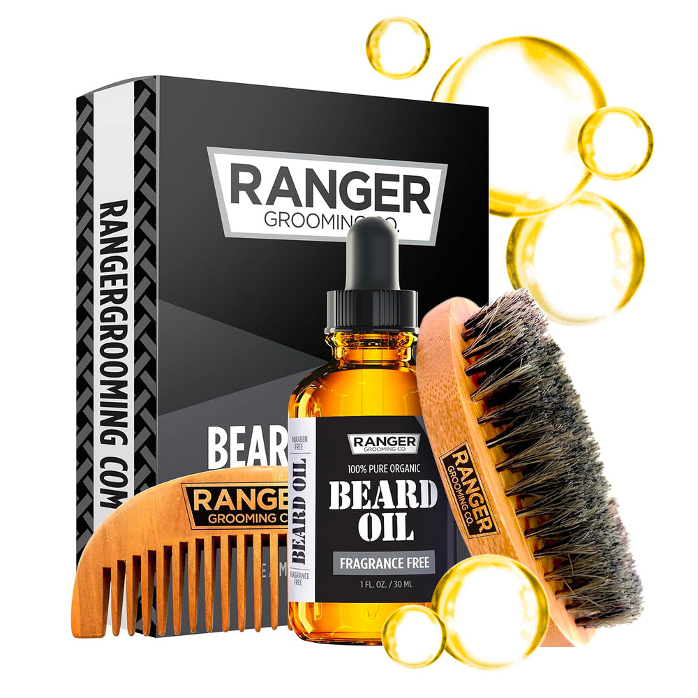 Leven Rose Ranger beard oil bottle hydrates beard and skin for a smoother feel