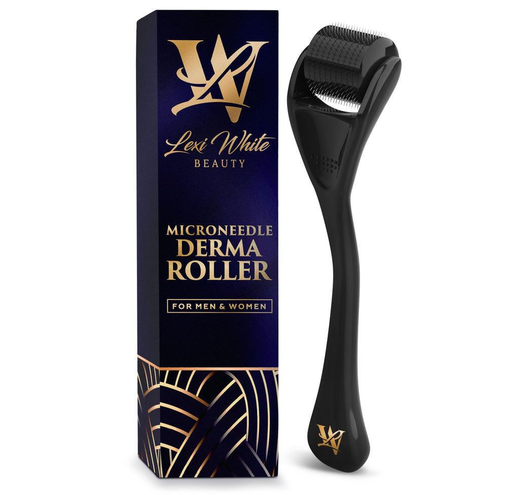 Lexi White Beauty derma roller on clean face for smoother skin