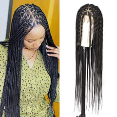 Lexqui 36-inch knotless box braided wig, front view with natural length