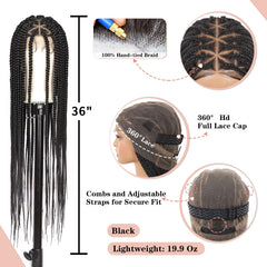 Lexqui knotless box braids wig, full lace cap for seamless parting
